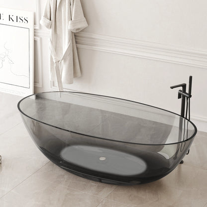 Medunjess 71" Freestanding Soaking Bahtutb Solid Surface Stone Resin Soaking Bathtub,Grey