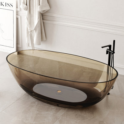 Medunjess 71" Freestanding Soaking Bahtutb Solid Surface Stone Resin Soaking Bathtub,Sepia