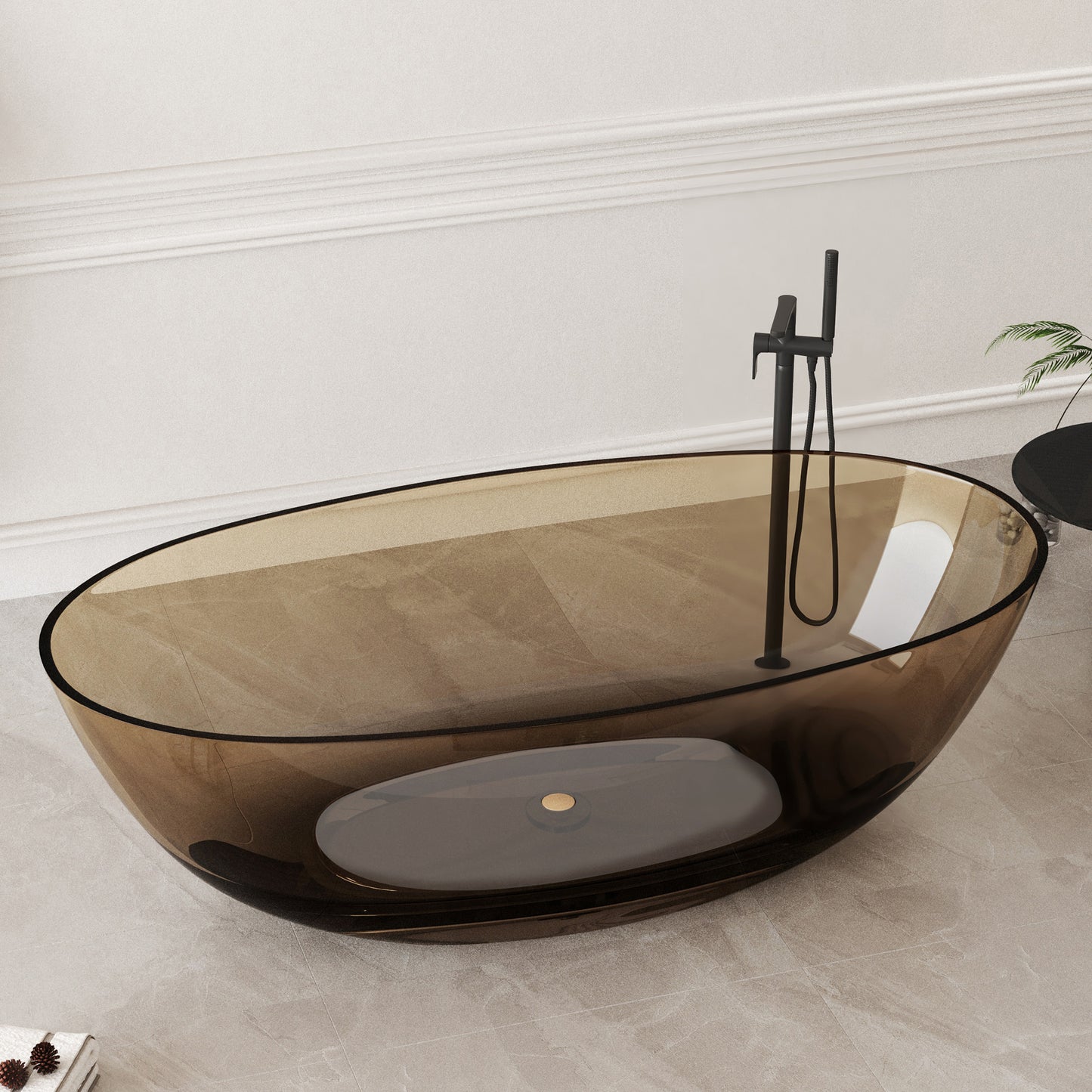 Medunjess 71" Freestanding Soaking Bahtutb Solid Surface Stone Resin Soaking Bathtub,Sepia