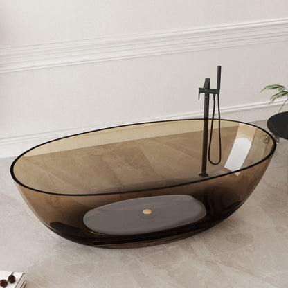 Medunjess 71" Freestanding Soaking Bahtutb Solid Surface Stone Resin Soaking Bathtub,Sepia