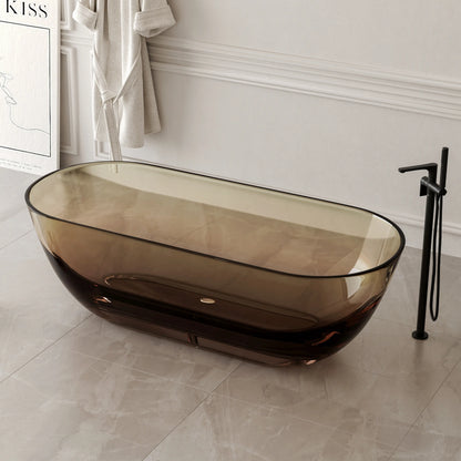 Medunjess 69'' Freestanding Bathtub Solid Surface Stone Resin Soaking Bathtub Transparent