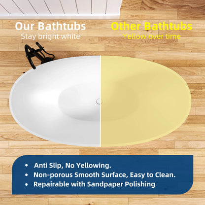 Comparison of a white bathtub with yellowing on another, highlighting durability and maintenance features.
