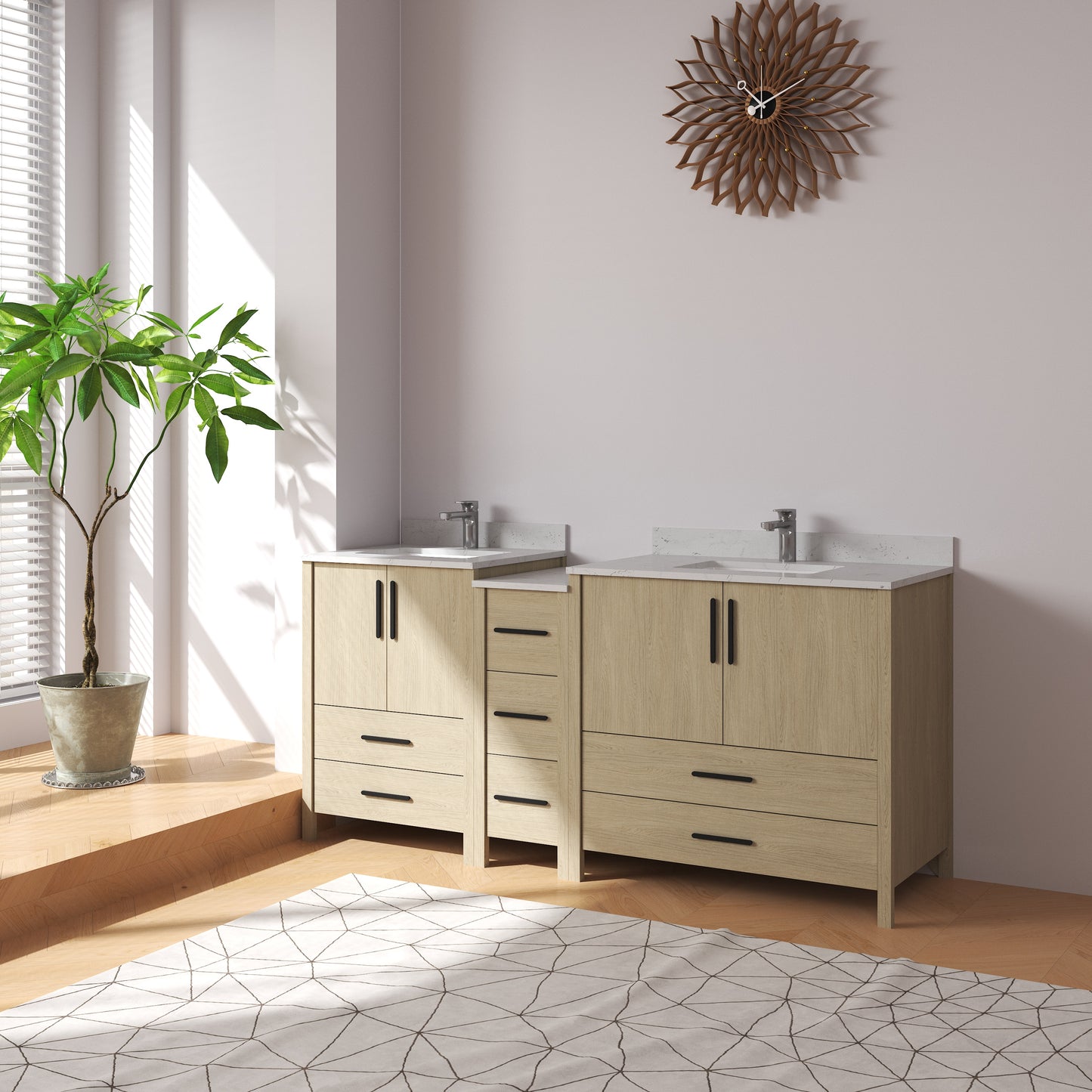 Medunjess 84'' Matrix Bathroom Vanities Sets With White Granite Top