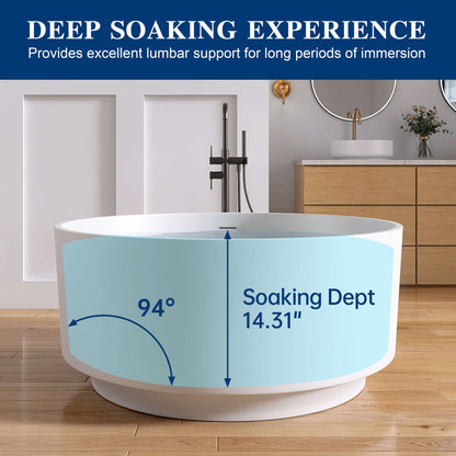 Medunjess 49" Round Solid Surface Freestanding Soaking Tub for Small Bathrooms
