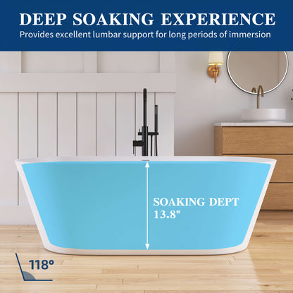 Medunjess 67'' Freestanding Soaking Bathtub Solid Surface Soaking Tubs in Matte White