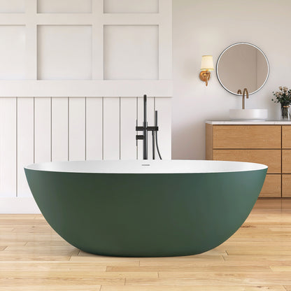 Medunjess 65" White Oval Luxury Freestanding Solid Surface Resin Stone Soaking Tub