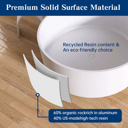 Medunjess 49" Round Solid Surface Freestanding Soaking Tub for Small Bathrooms