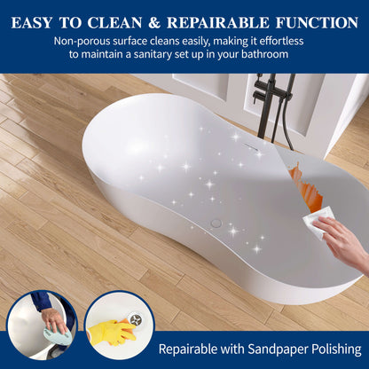Medunjess Freestanding Bathtub Solid Surface Serenity Wave Bathtub