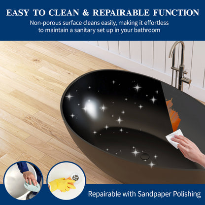 Medunjess 63" Wavy Freestanding Tub Solid Surface Freestadning Stone Resin Soaking Bathtub