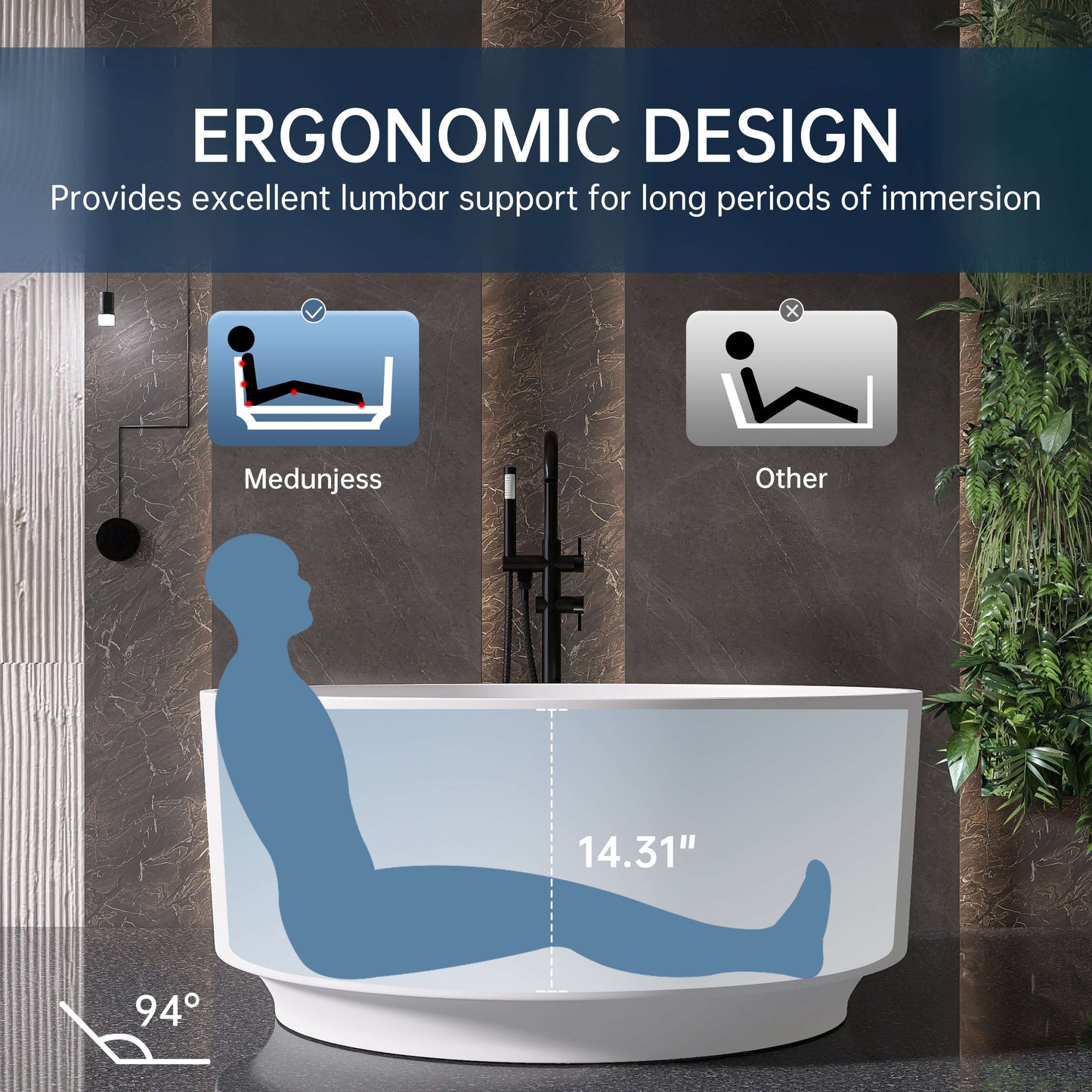 Medunjess 49" Eco-Friendly Round Resin Stone Bathtub