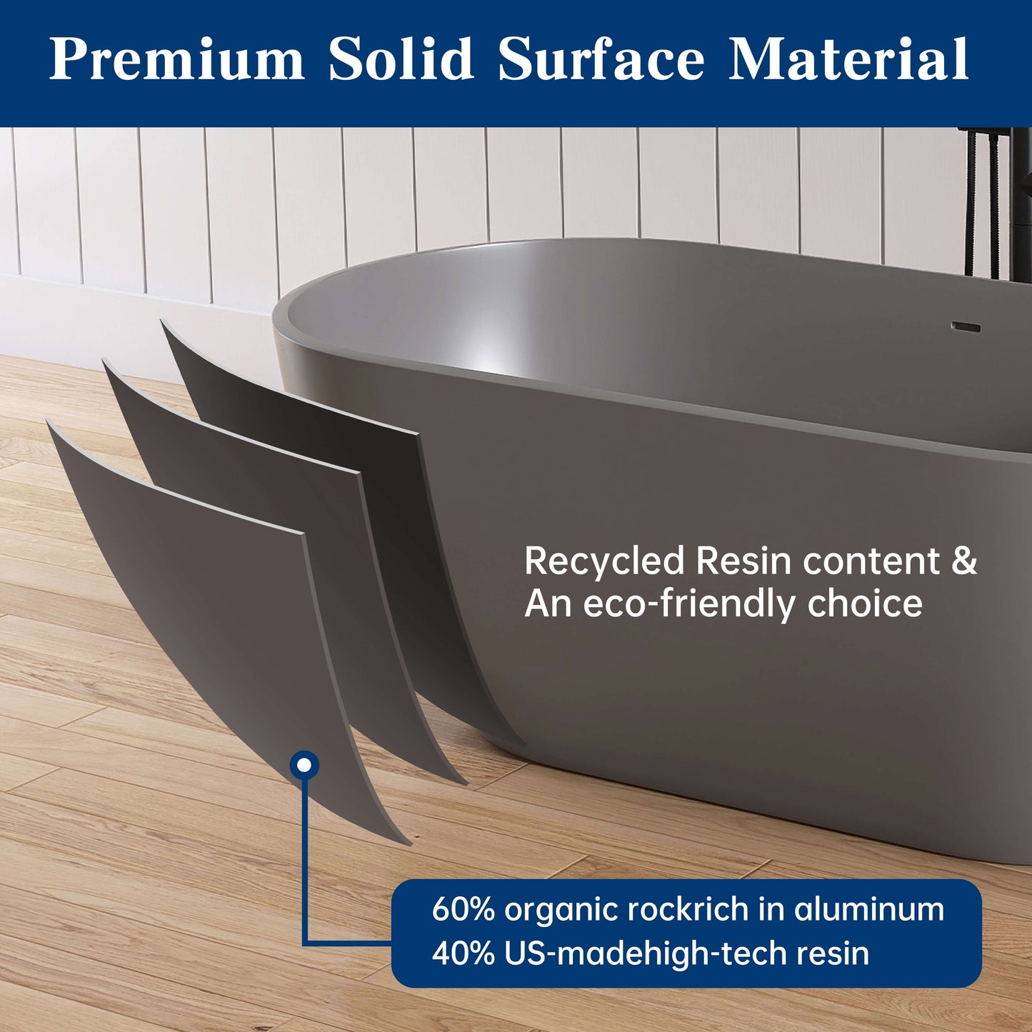 Medunjess 59'' Freestanding immersion solid surface bathtubs