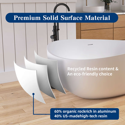 Medunjess 63" Wavy Freestanding Tub Solid Surface Freestadning Stone Resin Soaking Bathtub