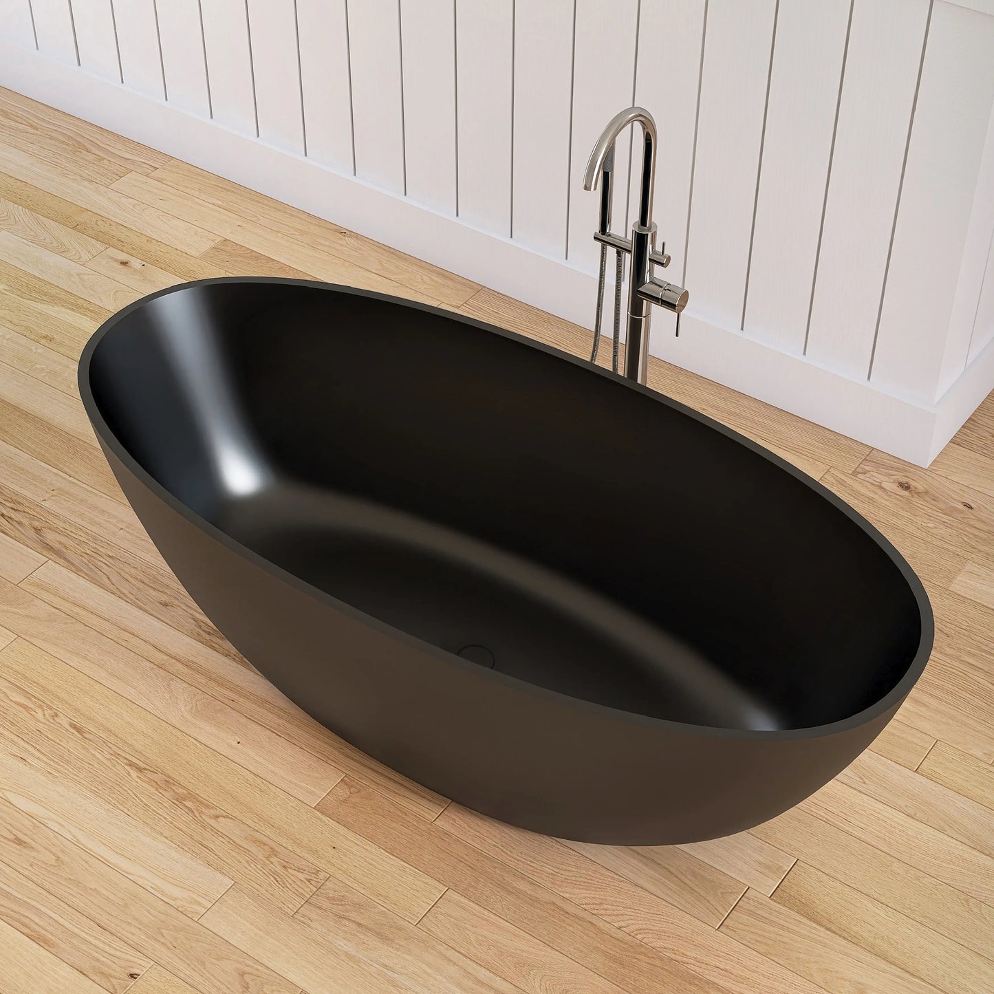Medunjess 65'' Oval Luxury Resin Stone Soaking Tub,Black