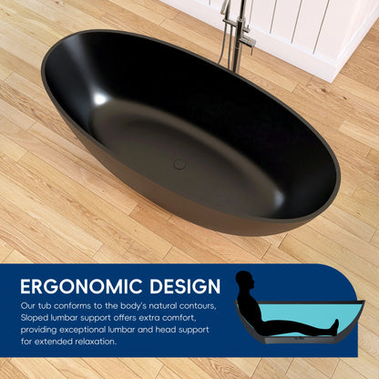 Medunjess 65'' Oval Luxury Resin Stone Soaking Tub,Black