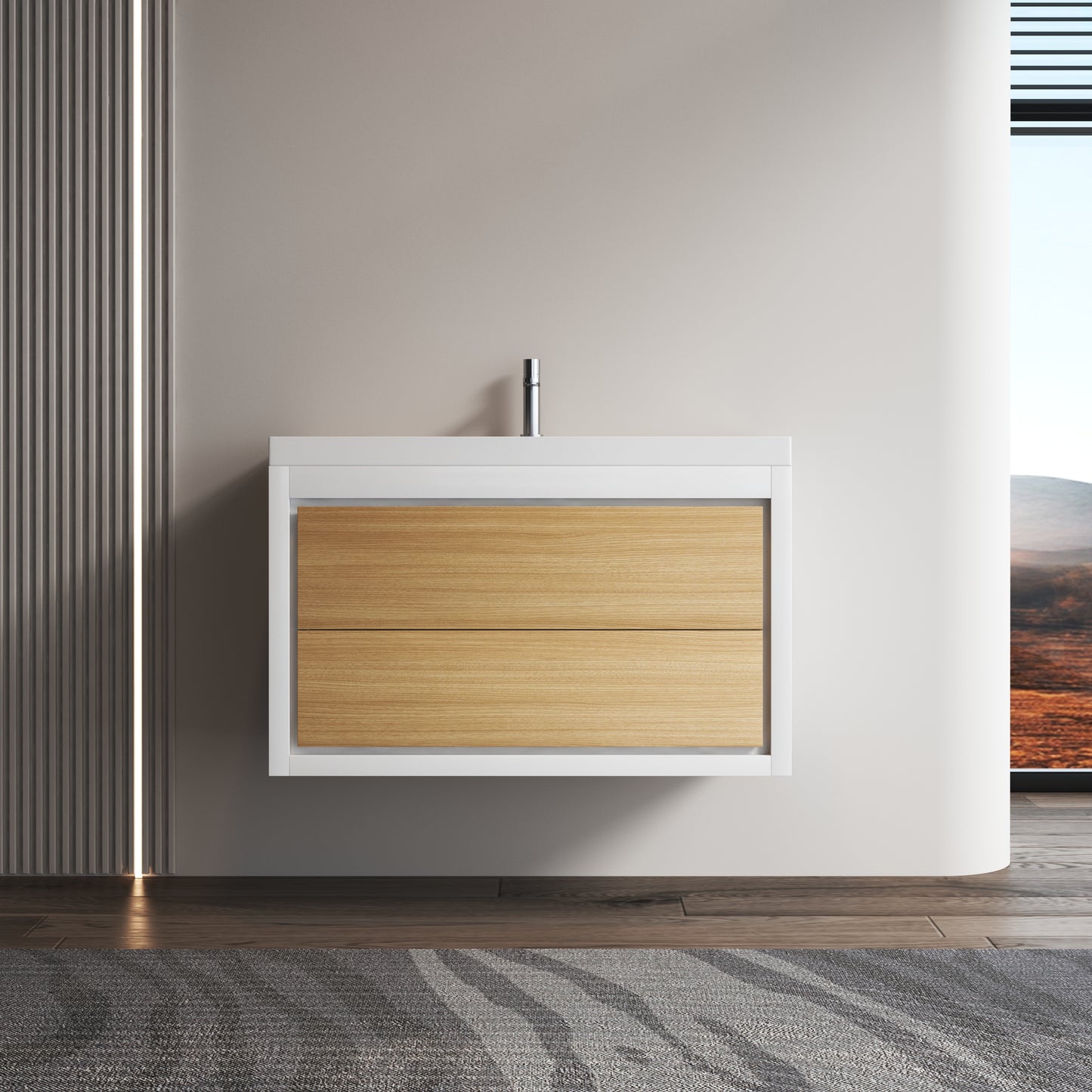 Medunjess 36" Wall-Mounted PVC Bathroom Cabinet with Solid Surface Sink