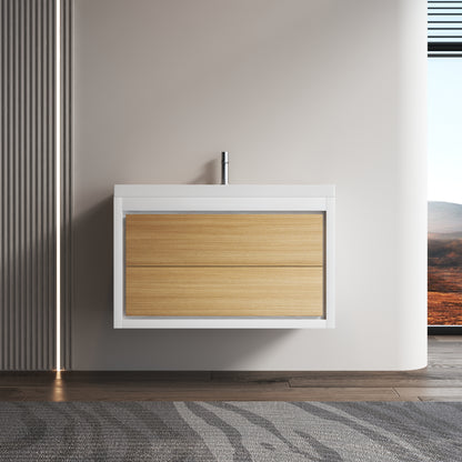 Medunjess 36" Wall-Mounted PVC Bathroom Cabinet with Solid Surface Sink