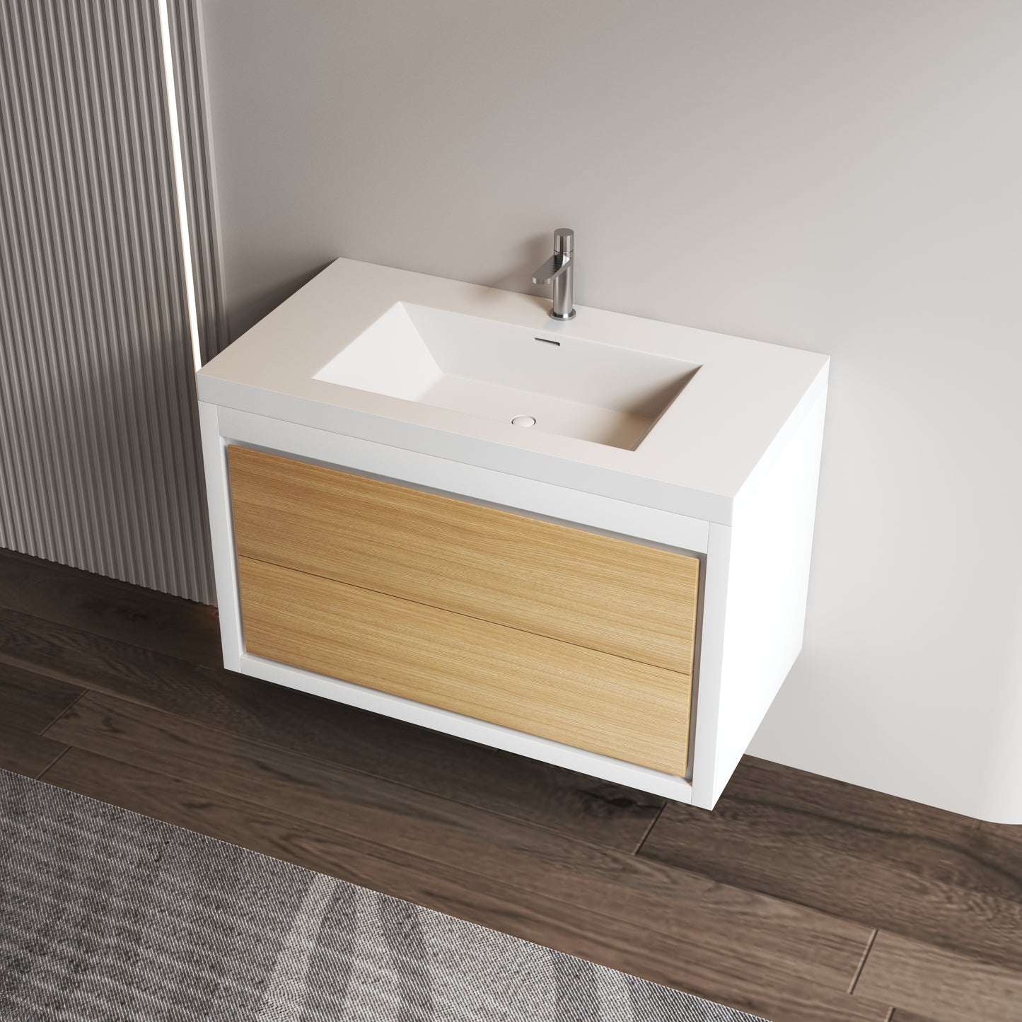 Medunjess 36" Wall-Mounted PVC Bathroom Cabinet with Solid Surface Sink