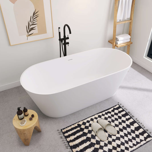 Medunjess 67'' Freestanding Soaking Bathtub Solid Surface Soaking Tubs in Matte White