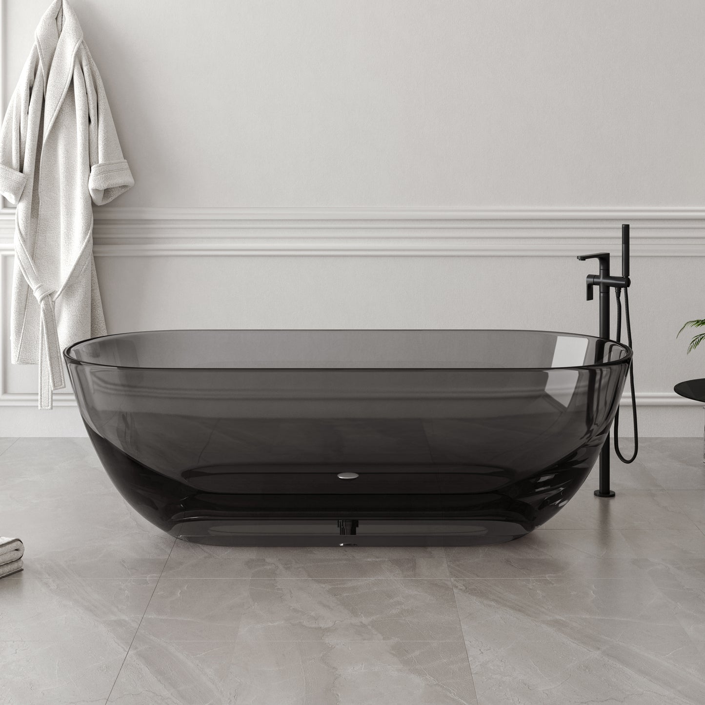 Medunjess 69" Minimalist Seamless Solid Surface Soaking Freestanding Oval Bathtub