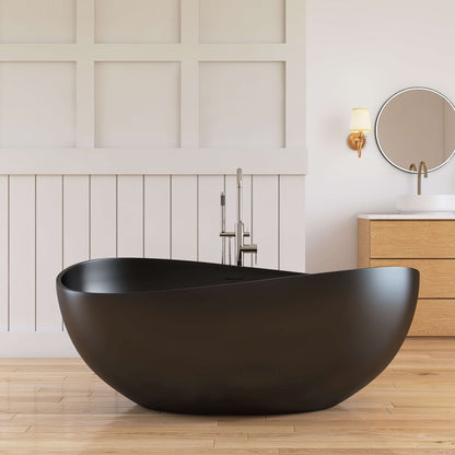 Medunjess 63" Wavy Freestanding Tub Solid Surface Freestadning Stone Resin Soaking Bathtub