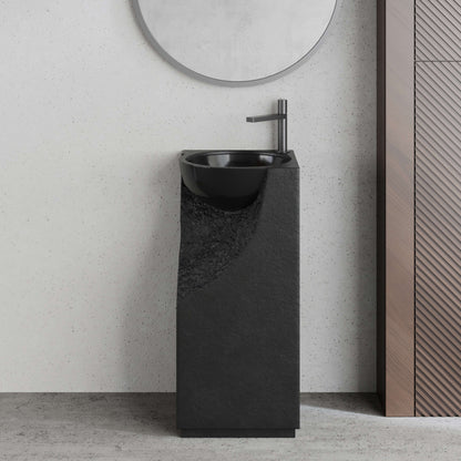 Medunjess 15.5"x34.2" Black Faceted Stone Pedestal Bathroom Sink