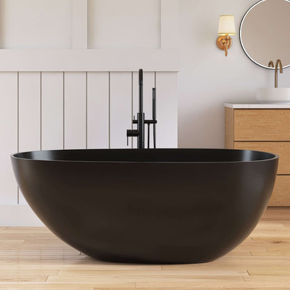 Medunjess 59'' Freestanding Tub Solid Surface Egg Shape Freestanding Soaking Tub,Black
