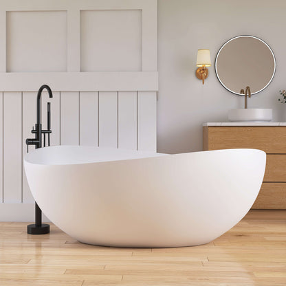 Medunjess 63" Wavy Freestanding Tub Solid Surface Freestadning Stone Resin Soaking Bathtub