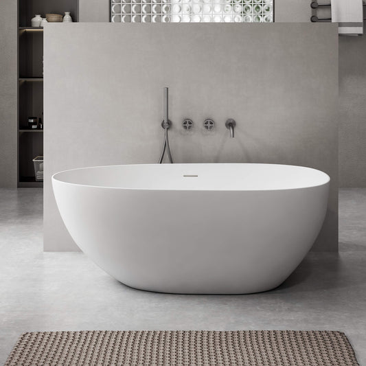 Medunjess 59'' Freestanding Tub Solid Surface Egg Shape Freestanding Soaking Tub