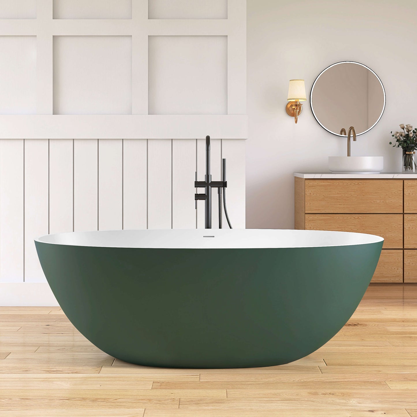 Medunjess 65'' Oval Luxury Resin Stone Soaking Tub,Green