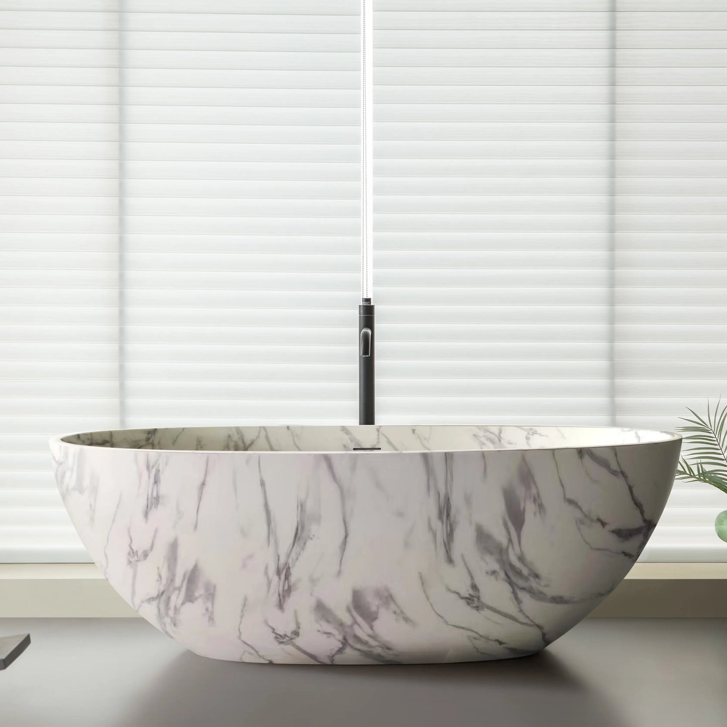 Medunjess 61'' Freestanding Soaking Solid Surface Bathtub,Marbel