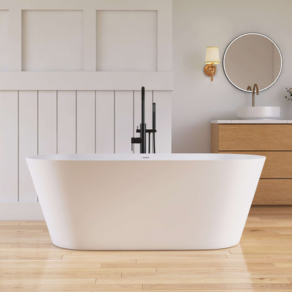 Medunjess 63'' Freestanding Tub Solid Surface Deep Freestanding Soaking Bathtub