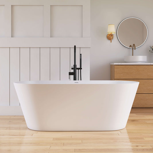 Medunjess 63'' Freestanding Tub Solid Surface Deep Freestanding Soaking Bathtub