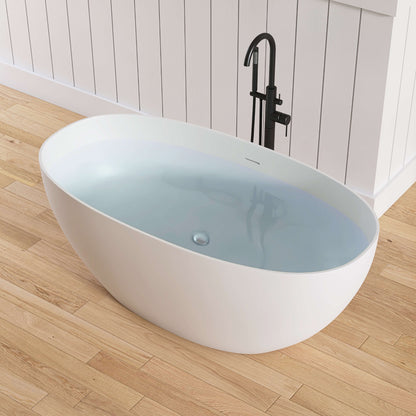 Medunjess 59" White Large Capacity Freestanding Deep Soaking Acrylic Bathtub