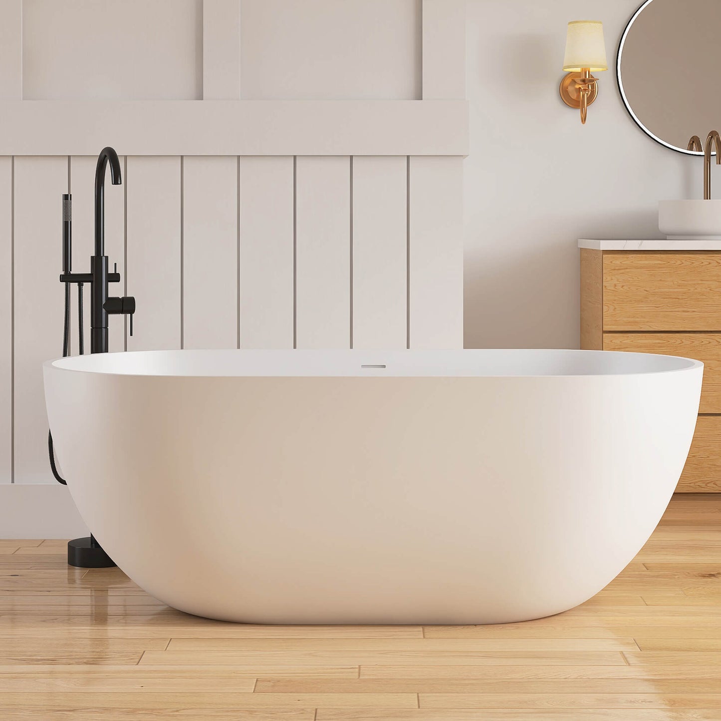 Medunjess 59'' Freestanding immersion solid surface bathtubs