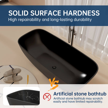 Medunjess 67'' Freestanding Soaking Bathtub Solid Surface Soaking Tubs in Matte Black