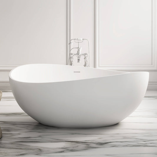 Medunjess 63" Wavy Freestanding Tub Solid Surface Freestadning Stone Resin Soaking Bathtub