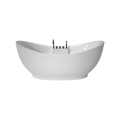 Medunjess 71" Modern Freestanding Acrylic Soaking Air Massage Bathtub with Matte Black 5-Piece Faucet Set, One-Touch Control Panel, Blue LED Chromatherapy Light & Air Bubble Bath