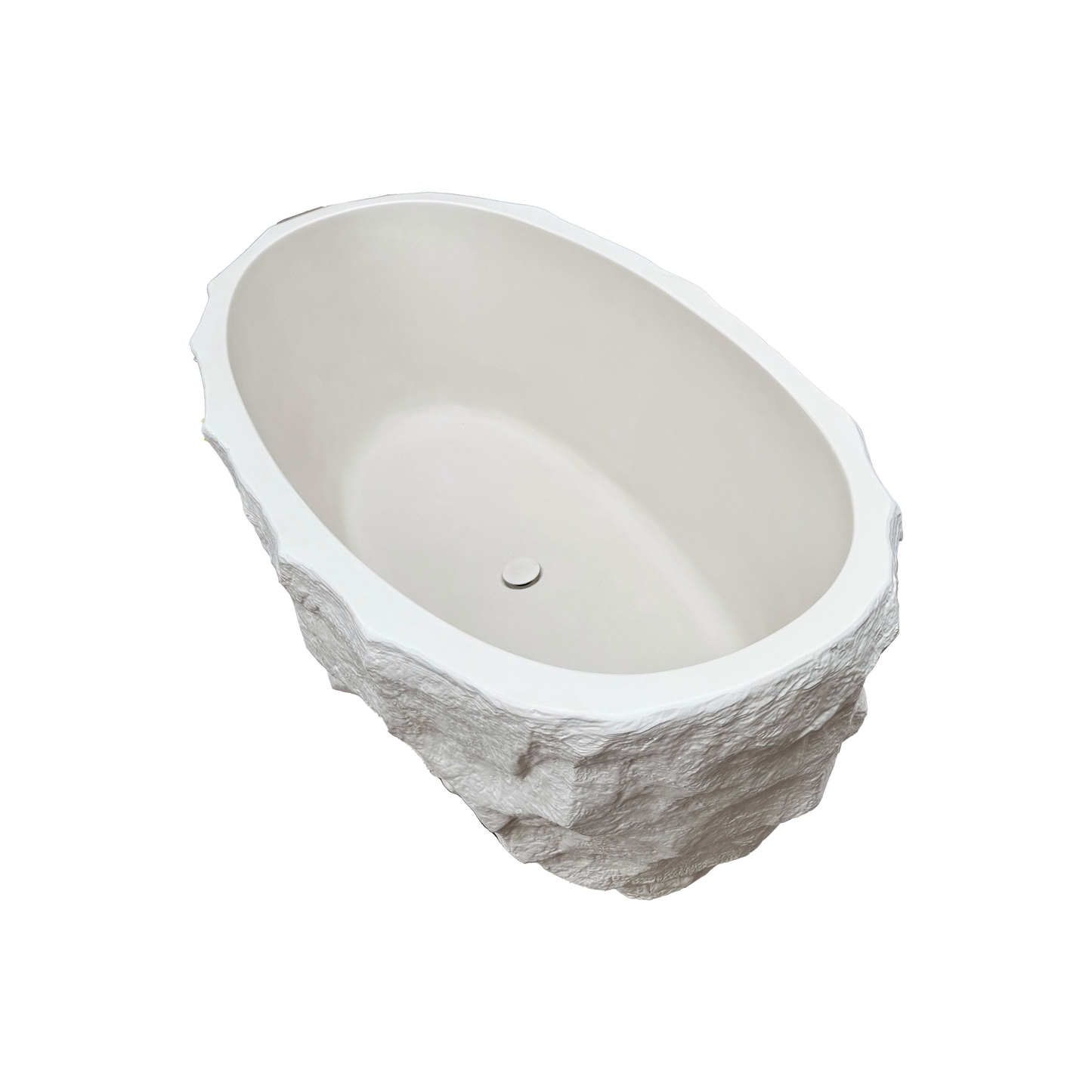 Medunjess 67.5" Raw Travertine-Style Solid Surface Deep Soaking Tub Freestanding Bathtub