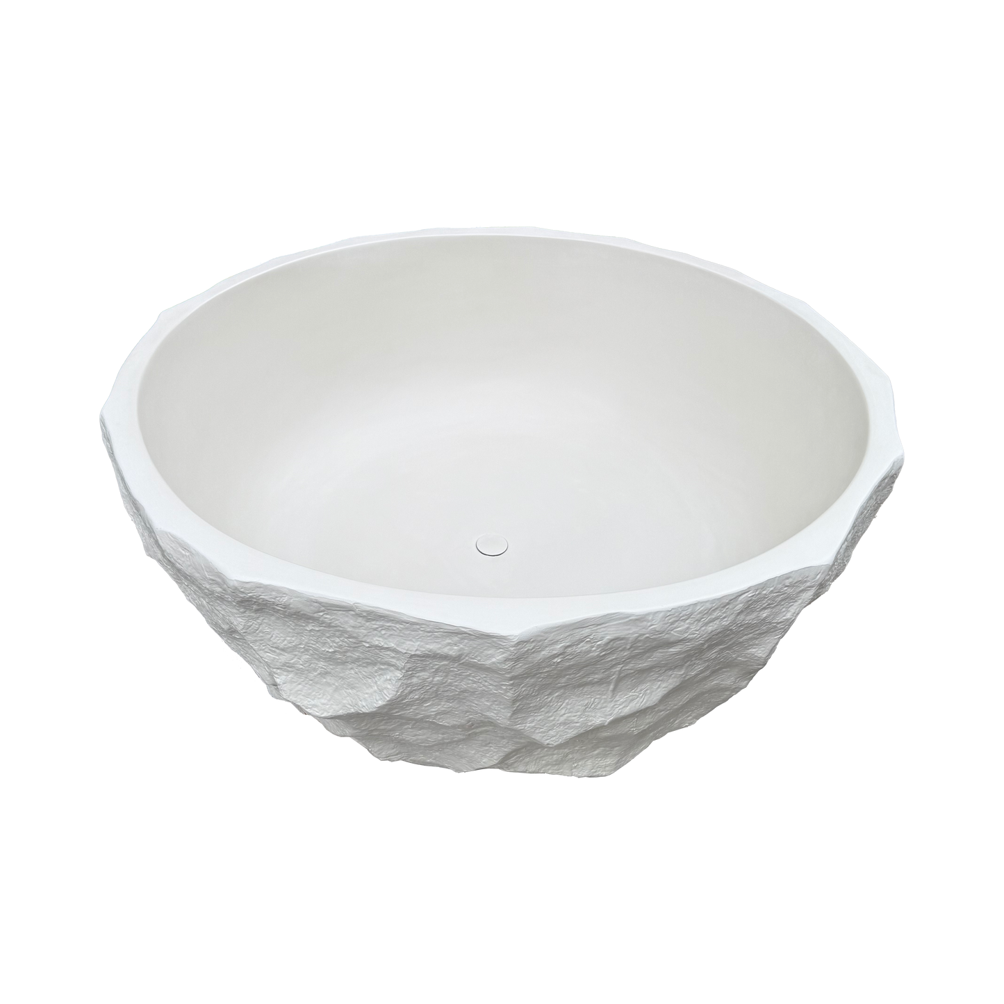 Medunjess 61" Minimalist Round Travertine-Texture Solid Surface Freestanding Bathtub