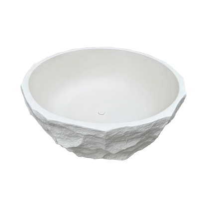 Medunjess 61" Minimalist Round Travertine-Texture Solid Surface Freestanding Bathtub