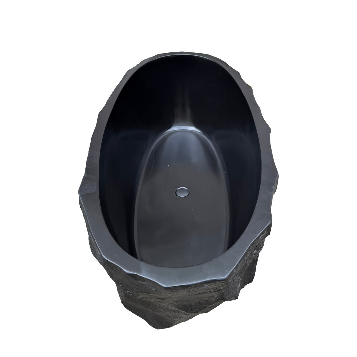 MEDUNJESS 67" Raw-Cut Chiseled Black Rock Solid Surface Freestanding Bathtub