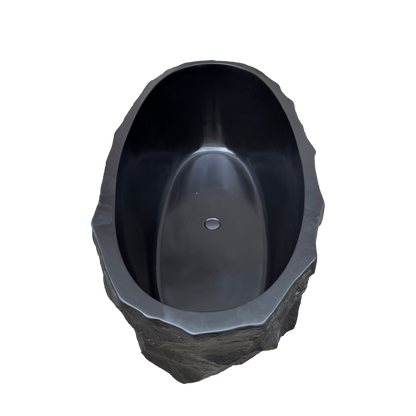 MEDUNJESS 67" Raw-Cut Chiseled Black Rock Solid Surface Freestanding Bathtub