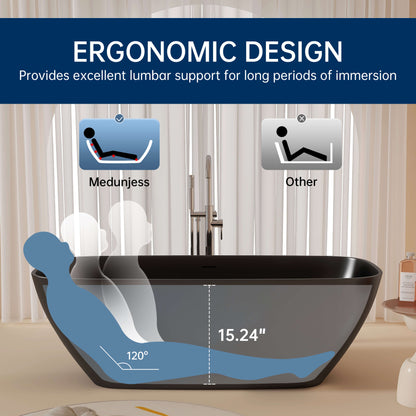 Medunjess 67'' Freestanding Soaking Bathtub Solid Surface Soaking Tubs in Matte Black
