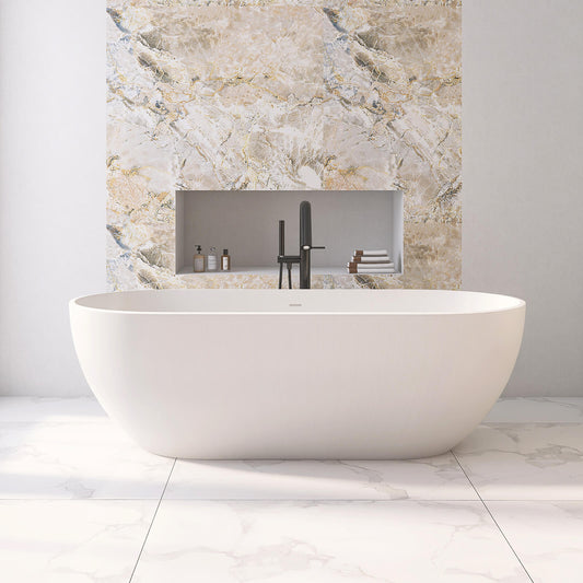 Medunjess 69" Freestanding Soaking Bathtub Solid Surface Stone Resin Soaking Tubs