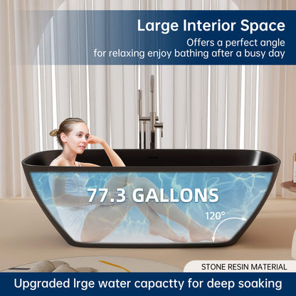 Medunjess 67'' Freestanding Soaking Bathtub Solid Surface Soaking Tubs in Matte Black
