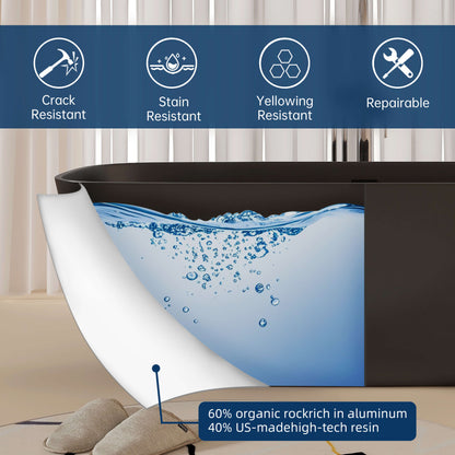 Medunjess 67'' Freestanding Soaking Bathtub Solid Surface Soaking Tubs in Matte Black
