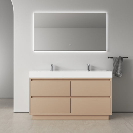Medunjess 59" Freestanding PVC Bathroom Vanity with Double Sink