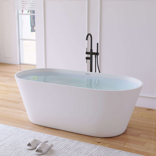 Medunjess 63'' Freestanding Tub Solid Surface Deep Freestanding Soaking Bathtub