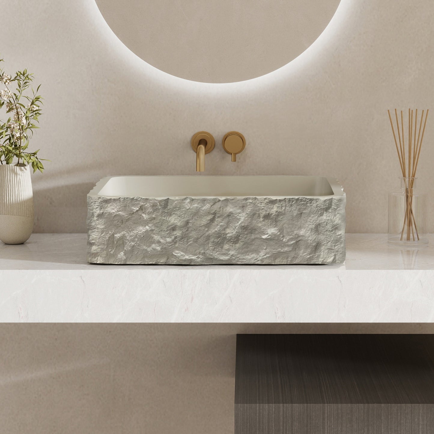 Medunjess 20" Modern Textured Rock Face Above-Counter Bathroom Vanity Basin