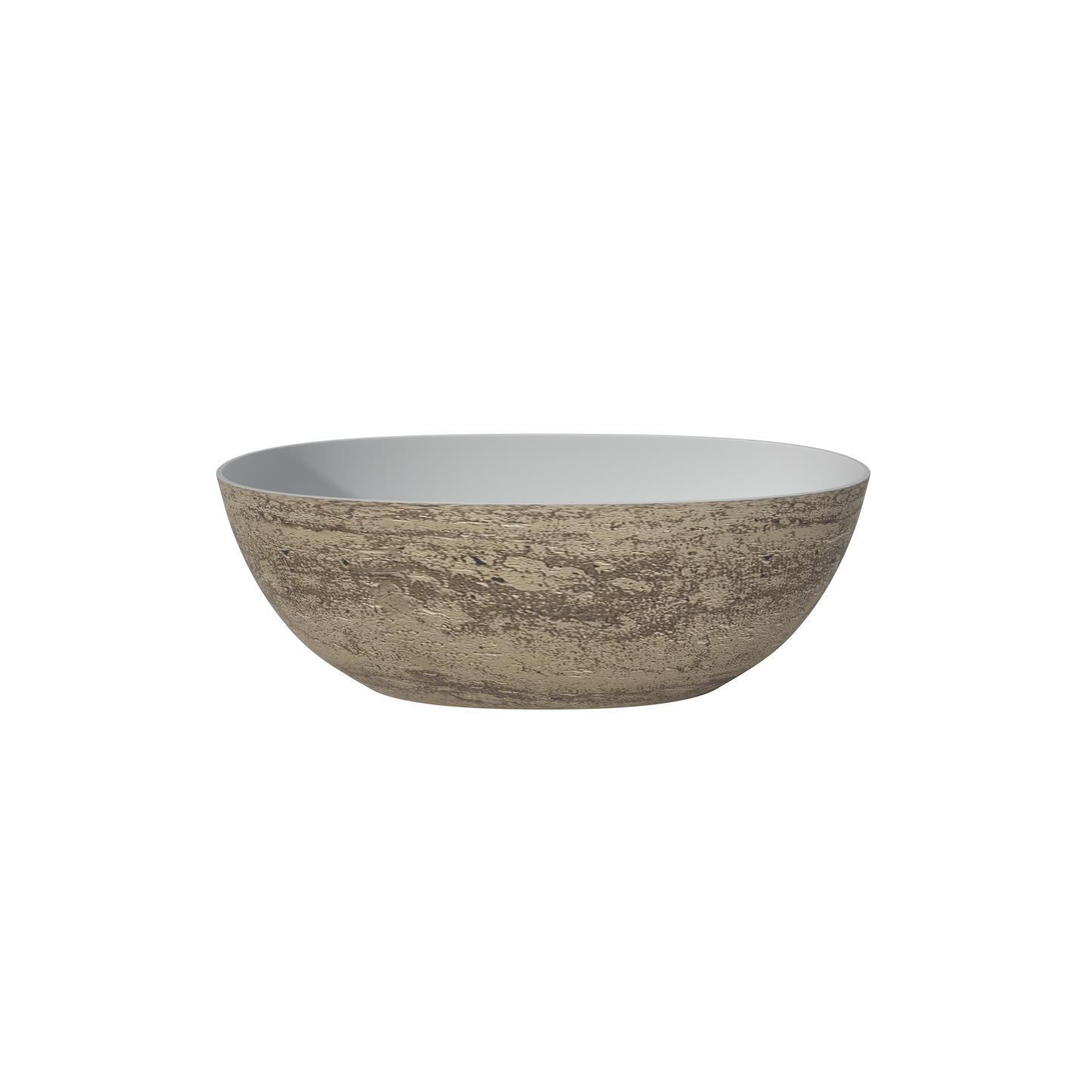 MEDUNJESS 63" Minimalist Travertine Solid Surface Boat-Shaped Freestanding Bathtub